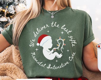 Comfort Colors Christmas NICU Shirt, Christmas Lights Neonatal ICU Nurse T-shirt