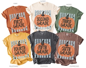 Comfort Colors Fall Teacher Shirt, Thanksgiving Pumpkin Teacher Grade Level Shirt, Autumn School Staff T-shirt