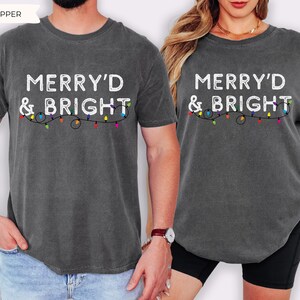 Merry'd and Bright Shirt, Comfort Colors Newly Married Couple Christmas Matching Shirt, First Christmas Gift for Married Couple Newlyweds image 4