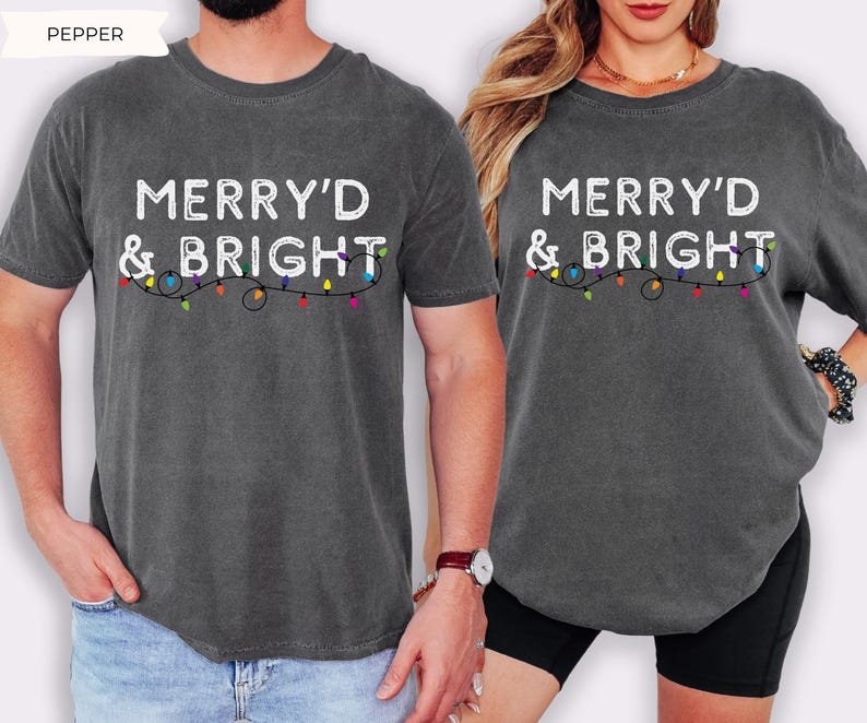 Merry'd and Bright Shirt, Comfort Colors Newly Married Couple Christmas Matching Shirt, First Christmas Gift for Married Couple Newlyweds image 4