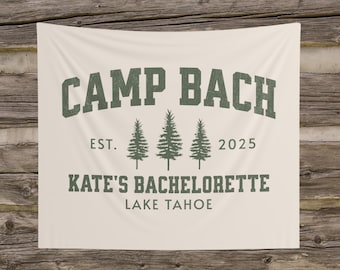 Camp Bach Flag, Camp Bachelorette Banner Tapestry, Glamping Bachelorette Decor, Custom Bachelorette Decorations, Last Trail Before the Veil