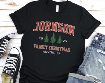 Custom Family Christmas Shirts, Retro Matching Family Christmas Tshirts, Personalized Name Christmas Vacation Shirt, Adult Unisex and Youth