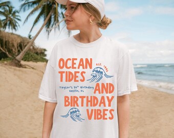 Tropical 30th Birthday Shirt, Comfort Colors Cruise Bday Party Tee, Custom Thirtieth Birthday Gift, Coastal Beach Summer Birthday Top