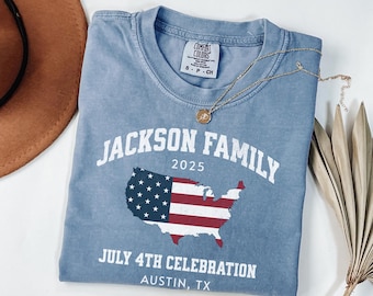 Personalized 4th of July Shirt Comfort Colors Family Matching Tshirt Patriotic Gift for Family Reunion Tee USA Flag Tshirt Custom Name Shirt