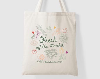 Fresh Off the Market Bridal Shower Gifts, Farmers Market Themed Bachelorette Party Tote Bag, She's Fresh Off the Market Bach Party
