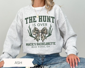 Hunting Bachelorette Sweatshirts, Camo Bachelorette Shirts, The Hunt is Over Country Bach Squad, Hunting Theme Bachelorette, Camo Bach