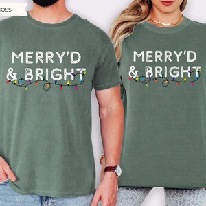 Merry'd and Bright Shirt, Comfort Colors Newly Married Couple Christmas Matching Shirt, First Christmas Gift for Married Couple Newlyweds image 2