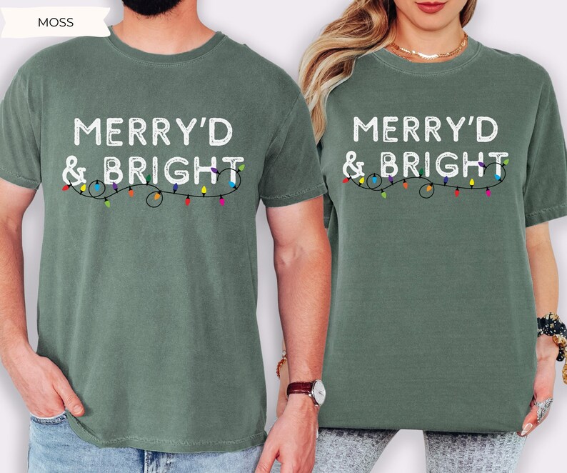 Merry'd and Bright Shirt, Comfort Colors Newly Married Couple Christmas Matching Shirt, First Christmas Gift for Married Couple Newlyweds image 2