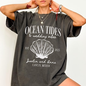 Personalized Beach Wedding Shirt, Custom Bride Groom Name Shirt, Tropical Destination Wedding Tee Summer Wedding Party Outfit Comfort Colors