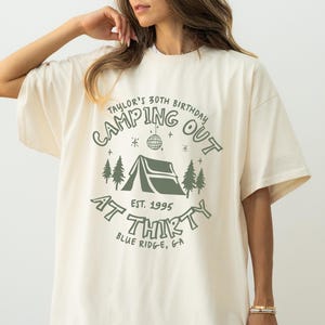Comfort Colors 30th Birthday Shirt Camp Themed 30th Birthday Party Matching Tshirts, Custom Name Camping Thirtieth Birthday Group Shirts