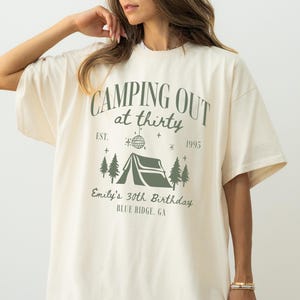 Comfort Colors 30th Birthday Shirt Camp Themed 30th Birthday Party Matching Tshirts, Custom Name Camping Thirtieth Birthday Group Shirts