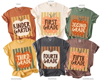 Comfort Colors Fall Teacher Shirt, Thanksgiving Apple Teacher Grade Level Shirt, Autumn School Staff T-shirt
