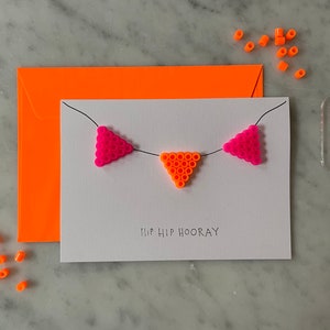 Wimpelkette Klappkarte mit Umschlag Neon Pink/Orange/Grün/Gelb | Bügelperlen | 3D | handgemacht | minimalistisch | schlicht