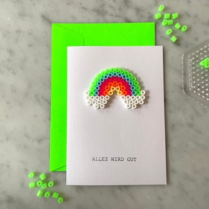 Regenbogen Klappkarte mit Umschlag Neon Grün | Bügelperlen| 3D | handgemacht | minimalistisch | schlicht