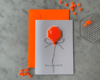Luftballon Klappkarte mit Umschlag Neon Orange/Gelb/Grün/Pink | Bügelperlen | 3D | handgemacht | minimalistisch | schlicht