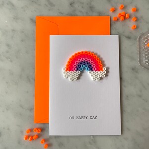Regenbogen Klappkarte mit Umschlag Neon | Bügelperlen | 3D | handgemacht | minimalistisch | schlicht