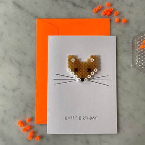 Fuchs Kindergeburtstag Klappkarte mit Umschlag Neon Orange | Bügeperlen | 3D | handgemacht | minimalistisch | schlicht