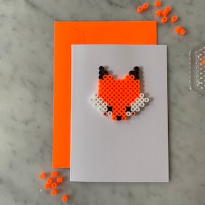 Fuchs Tiere Kinder Geburtstagskarte Klappkarte mit Umschlag Neon Orange | Bügelperlen | 3D | handgemacht | minimalistisch | schlicht