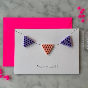 Wimpelkette Klappkarte mit Umschlag Neon Pink/Grün/Orange/Gelb | Bügelperlen | 3D | handgemacht | minimalistisch | schlicht