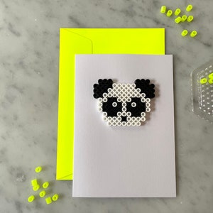 Panda Tier Glückwunschkarte Klappkarte mit Umschlag Neon Gelb | Bügelperlen | 3D | handgemacht | minimalistisch | schlicht