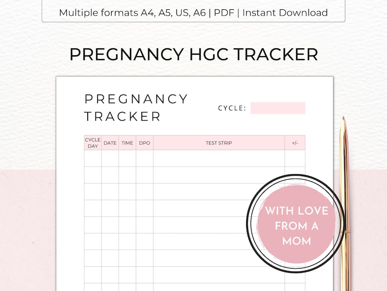 PREGNANCY HGC TRACKER Printable Fertility Tracker, Pregnancy Line Progression Log, Pregnancy