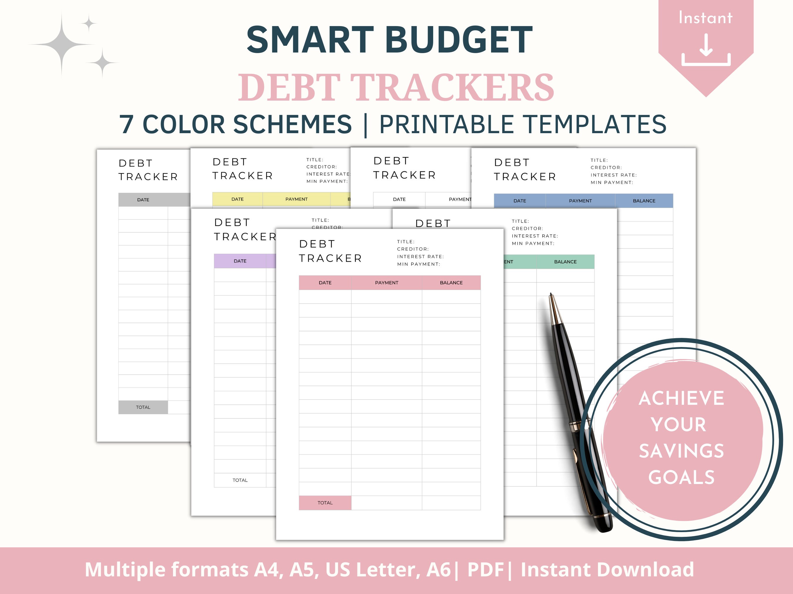 DEBT TRACKERS Template Printable - Debt Payoff Log, Debt Planner, Debt ...