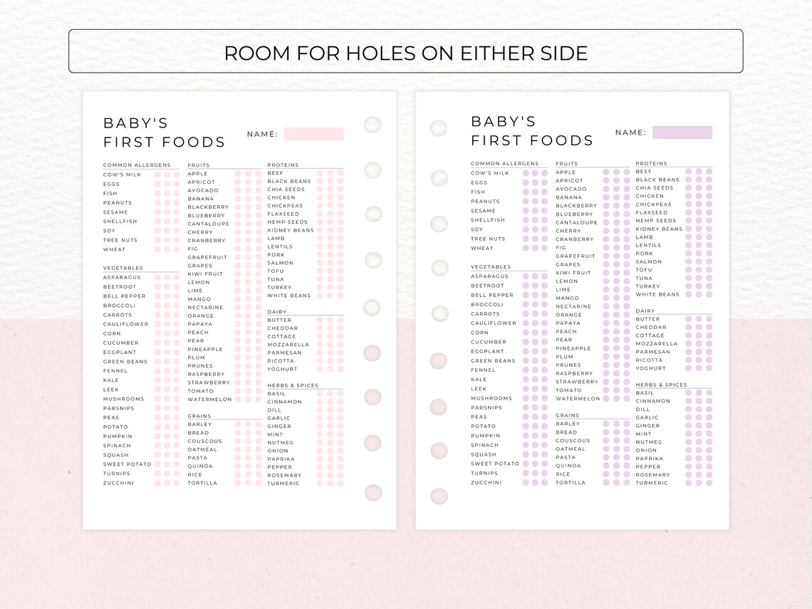 Baby's FIRST FOOD Checklist Printable Baby First 100 Foods, Baby Food