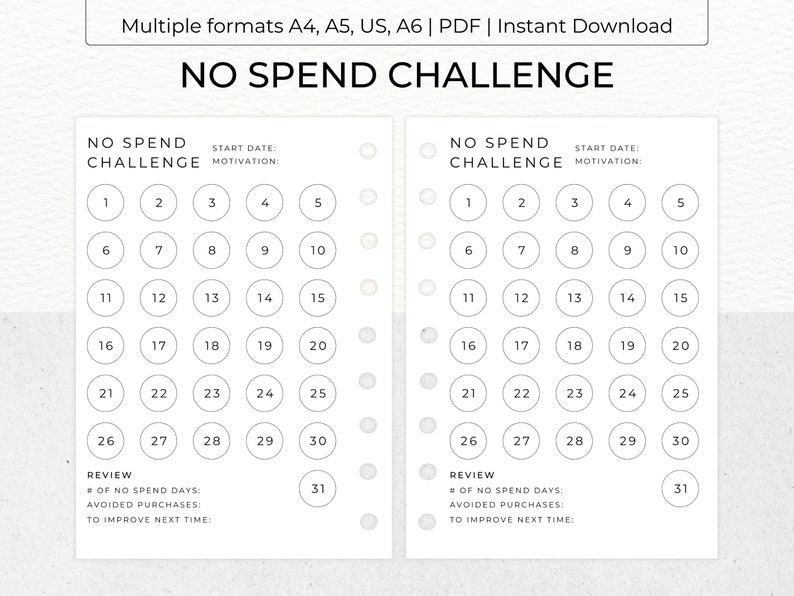 NOSPEND CHALLENGE Template Printable No Spend Tracker, No Spend Month NOSPEND CHALLENGE Template Printable No Spend Tracker, No Spend Month
