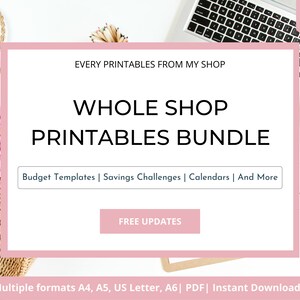 Whole Shop Printables BUNDLE - Savings Challenges, Money Saving Template, Budget Templates, Habit Calendar, Paycheck Budget PDF Printables.