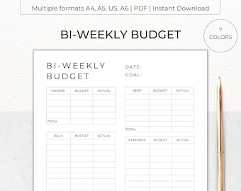 Utskrivbar mall för budget varannan vecka - Utskrivbar lönecheckbudget, budgetplanerare, bullet journalbudget, budgetmall A4 A5 Letter A6