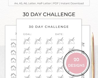 30 DAY CHALLENGE Bundle - 30 Day Habit Challenge, 30 Day Savings Tracker, 30 Day Daily Routine Challenge, Printable