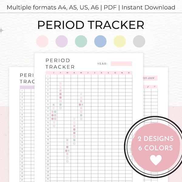 PERIOD TRACKER Printable - Cycle Tracker, Yearly Period Log, Period Journal Record, Pdf A4 Us Letter A5 A6