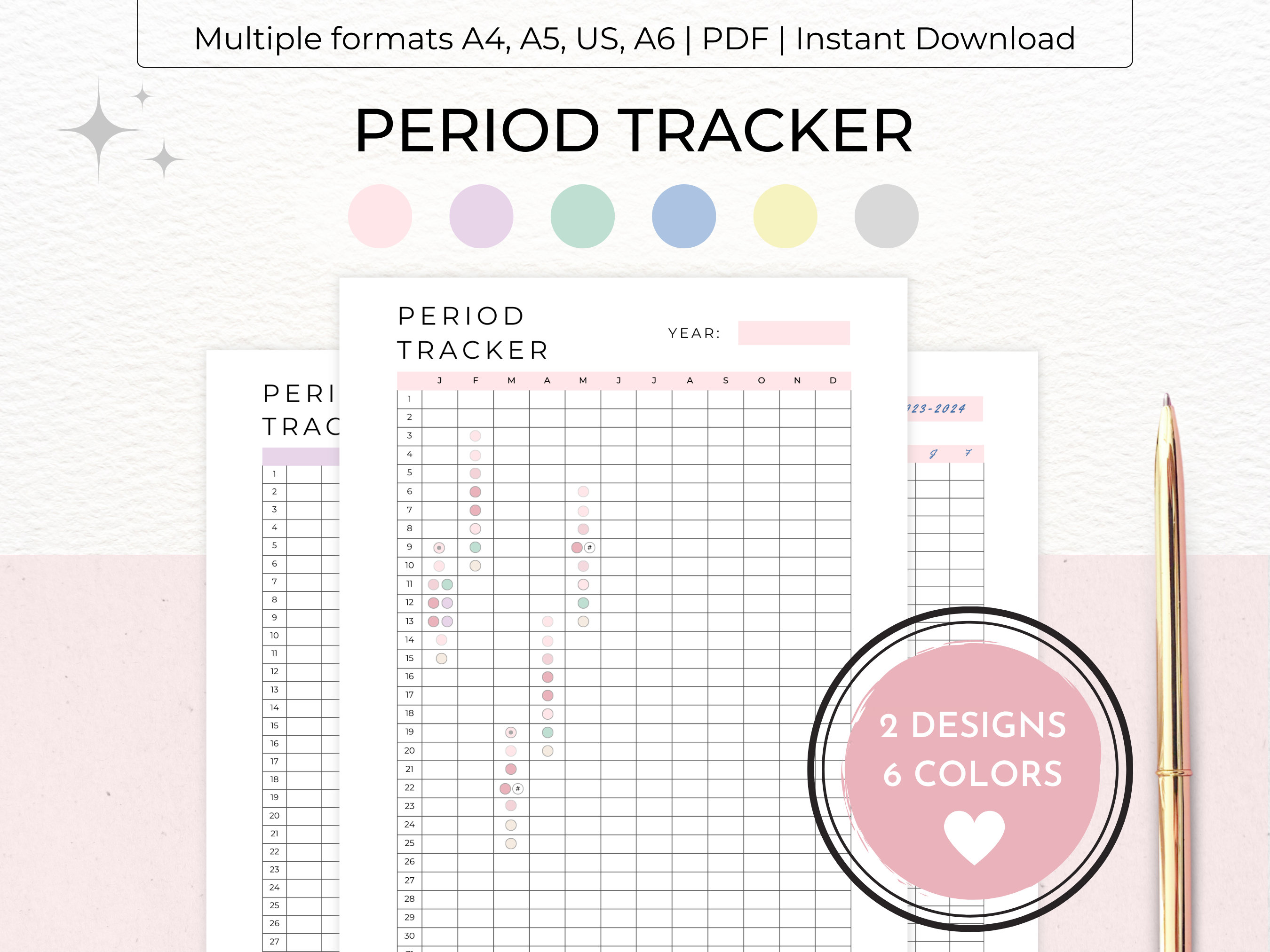 PERIOD TRACKER Printable Cycle Tracker, Yearly Period Log, Period Journal Record, Pdf A4 Us ...