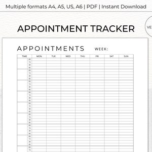 APPOINTMENT TRACKER Printable -  15 min Interval Appointment Planner, Meeting Tracker, Appointment Reminder Book Minimalist A4 A5 Letter A6