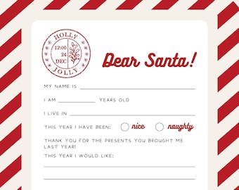 Whimsical Festive Letter from Santa Printable Digital North Pole Christmas Wish Template Holiday Download Family Tradition