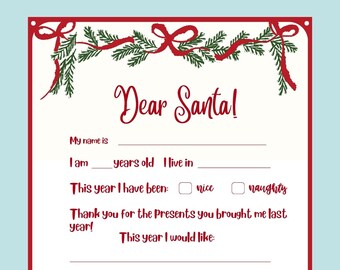 Whimsical Festive Letter from Santa Printable Digital North Pole Christmas Wish Template Holiday Download Family Tradition
