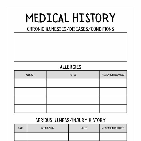 Personal Medical History Journal Tracker Log
