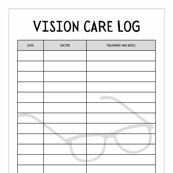 Vision Care Log Journal Tracker Log