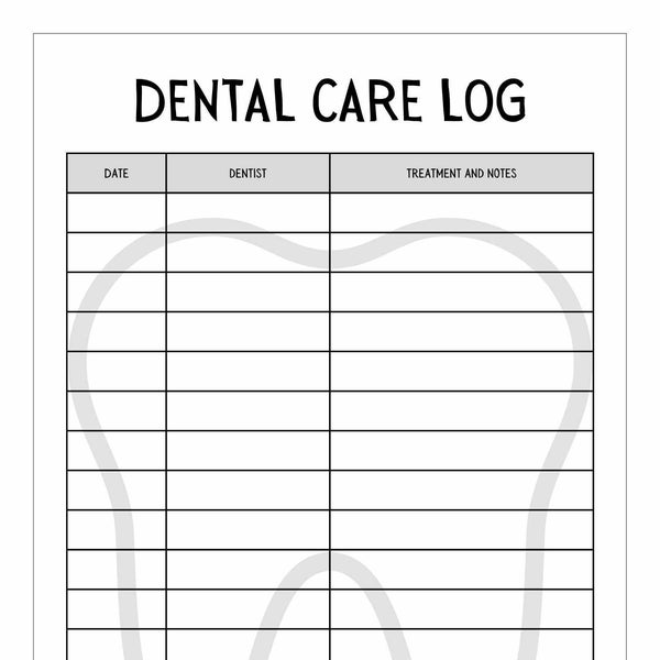 Dental Care Log Journal Tracker Log