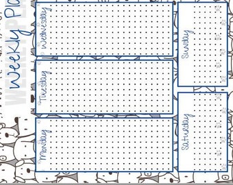 DOGS! - Blue and Gray One Page Desktop Weekly Planning Calendar