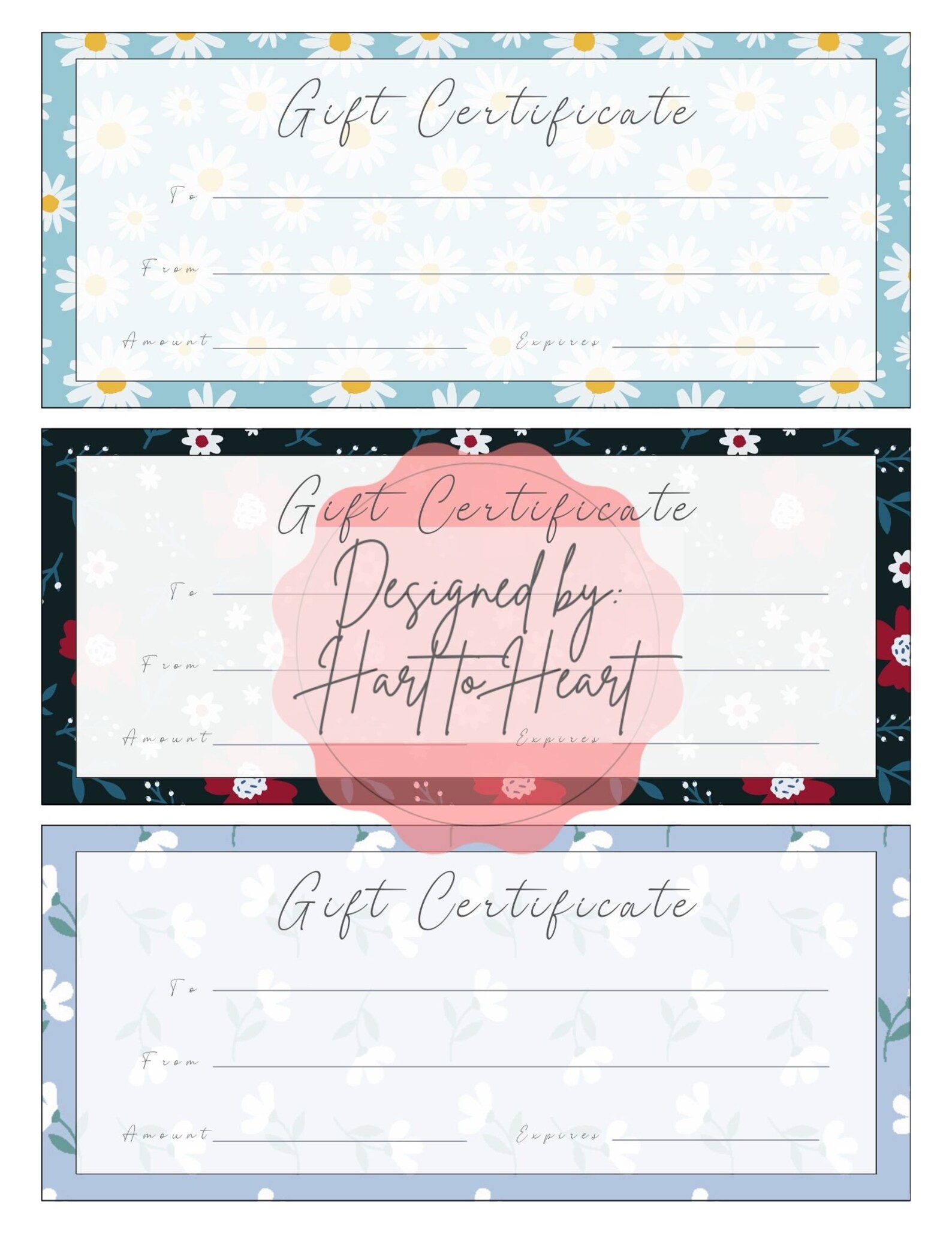 Blank Gift Certificates Spring Floral Border Background Etsy