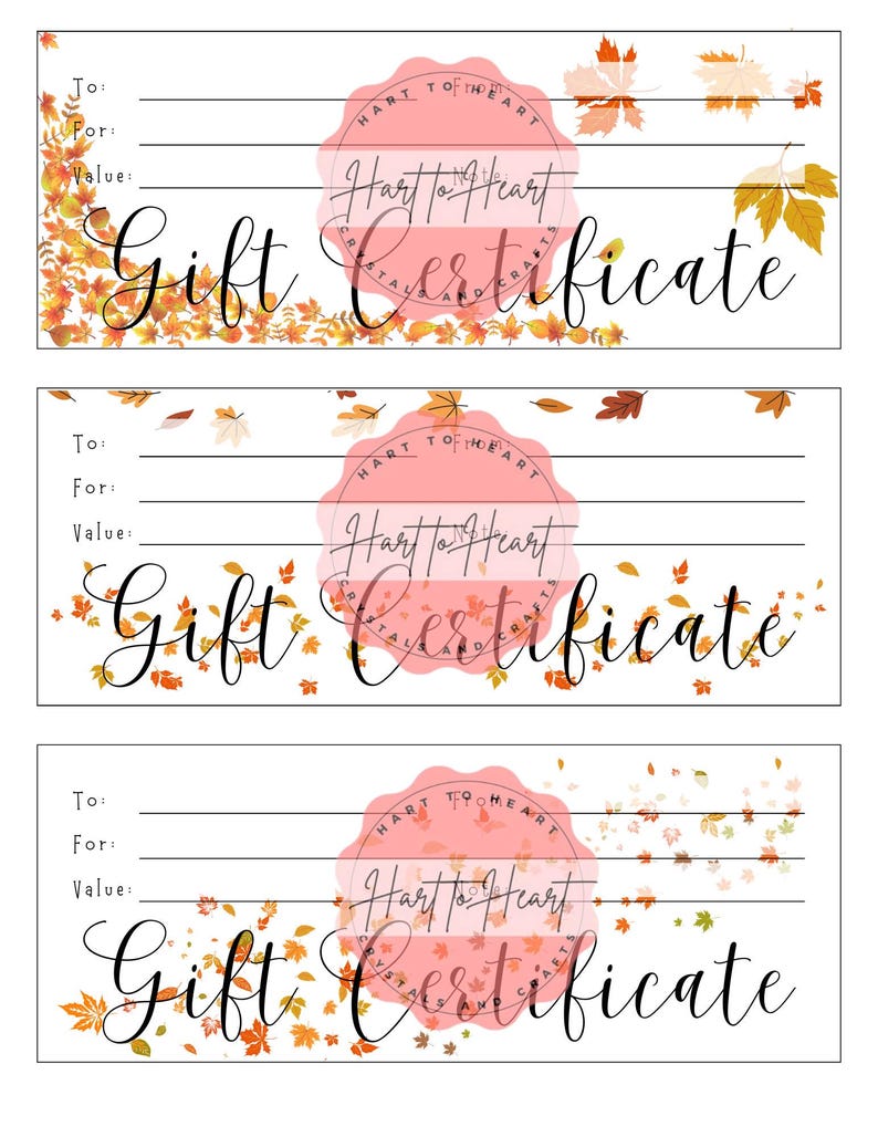 Blank Gift Certificates - Autumn Leaves - Etsy