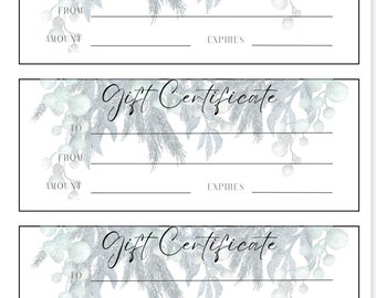 Winter and Holiday Blank Gift Certificates - Evergreens