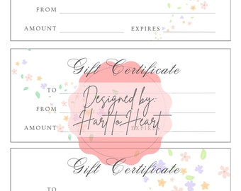 Blank Gift Certificates Spring Floral Spray Pastel