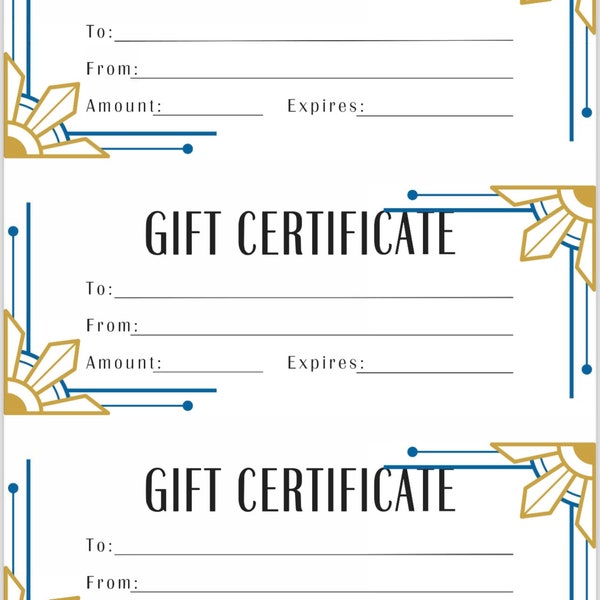 Blank Gift Certificates - Art Deco