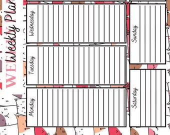 Colorful Kitty Themed Lined Weekly Planner