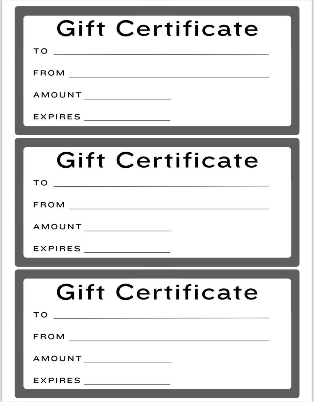 Blank Gift Certificates Simple Black and White Etsy