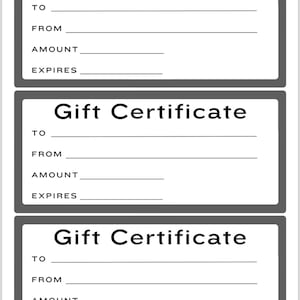 Blank Gift Certificates - Simple Black and White