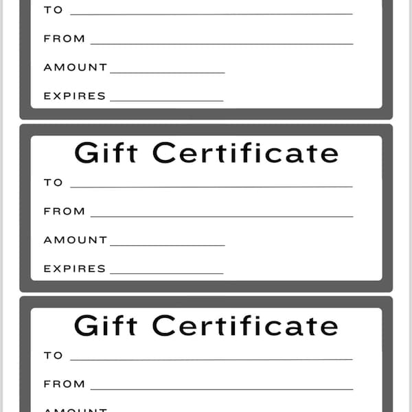 Blank Gift Certificates - Simple Black and White