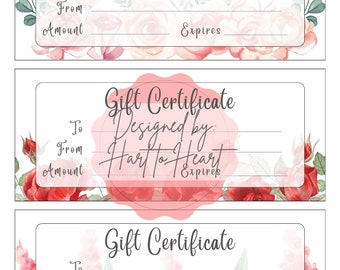 Blank Gift Certificates Spring Floral Spray Watercolor